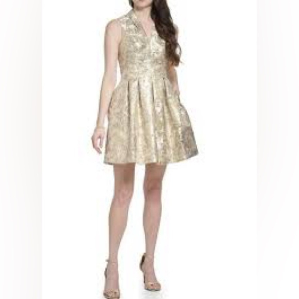 Blue Rain Gold Pleated Halter Mini Dress size S